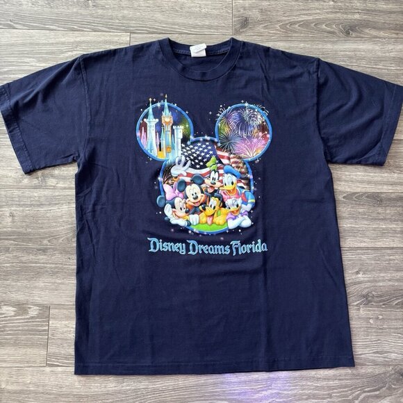 Disney Dreams Florida Blue Print T-Shirt Adult XL Mickey Minnie Donald Duck Y2K - Picture 1 of 10